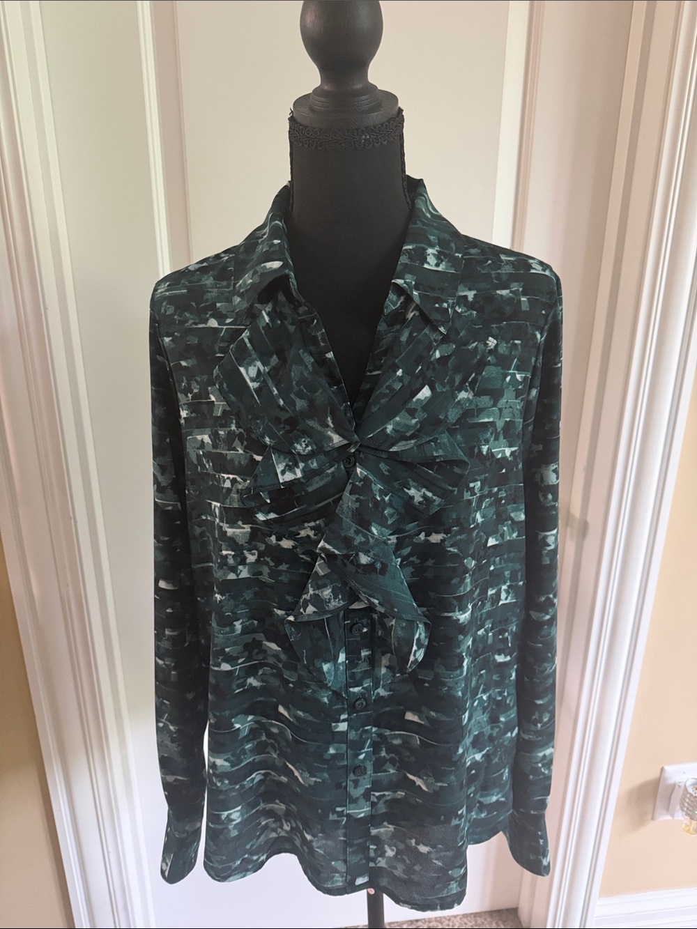 Calvin Klein Abstract Print Ruffle Front Blouse